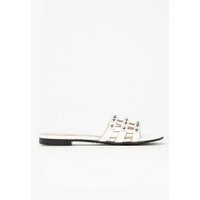 White Stud Detail Caged Flat Sandal, White | Wallis UK