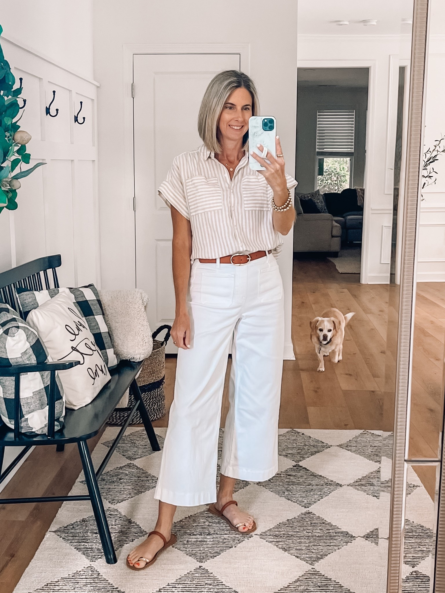 25% off this classic striped button down top. Linen blend lightweight and perfect for summer! Wearing an xs. Spanx pull on white denim jeans on big time sale wearing a small. 



#LTKSaleAlert #LTKOver40 #LTKFindsUnder50