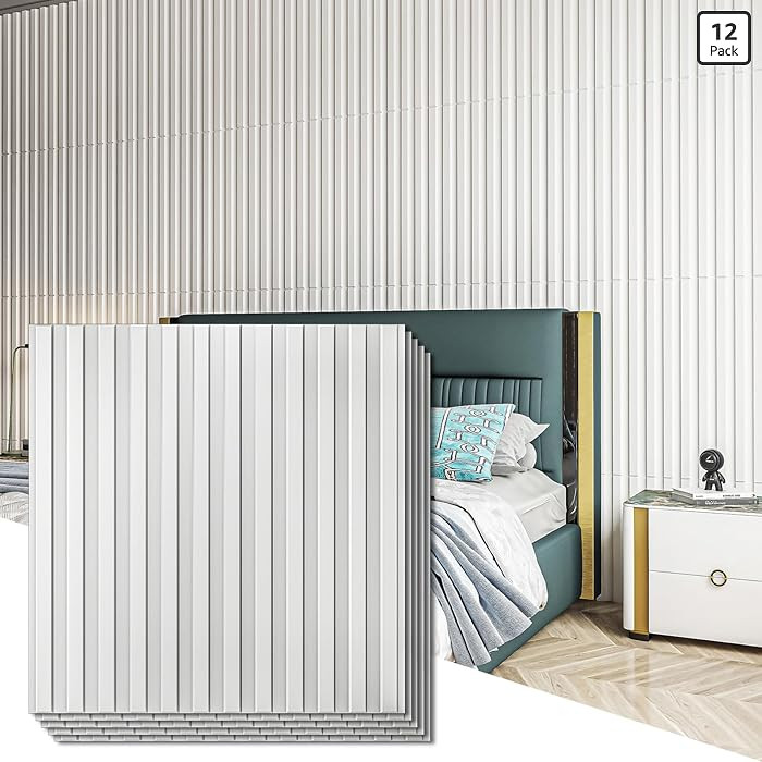 Art3d Slat Wall Panel, 3D Fluted Textured Panel 12-Tile 19.7 x 19.7in. - White | Amazon (US)