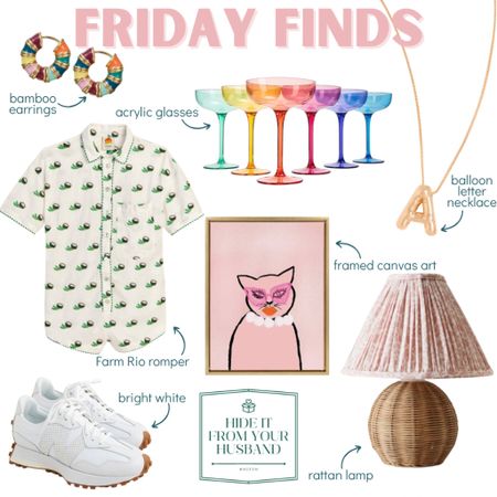 Friday Finds! Bright white NB’s for back to school, the cutest romper (wait til you see it on!), framed canvas art for under $60, acrylic glasses for outdoor entertaining when the weather cools off, the cutest rattan lamp going in B’s room, a balloon letter necklace, and bamboo earrings under $15

#LTKFind #LTKunder50 #LTKhome