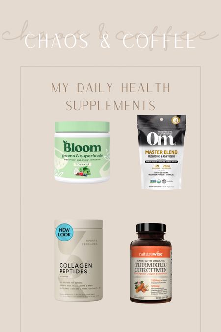 Daily health supplements // mushroom powder // greens powder // collagen peptides // turmeric supplement 

#LTKCyberWeek #LTKfitness #LTKsalealert
