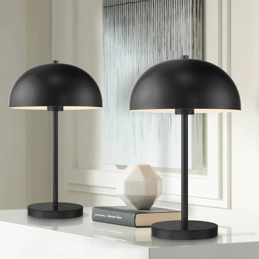 Set of 2 Modern Luxury Accent Table Lamps 19 1/2" Black Metal Dome - 12" x 19.5 | Bed Bath & Beyond
