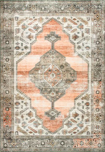 Peach Native Iris Medallion Washable 2' x 3' Area Rug | Rugs USA