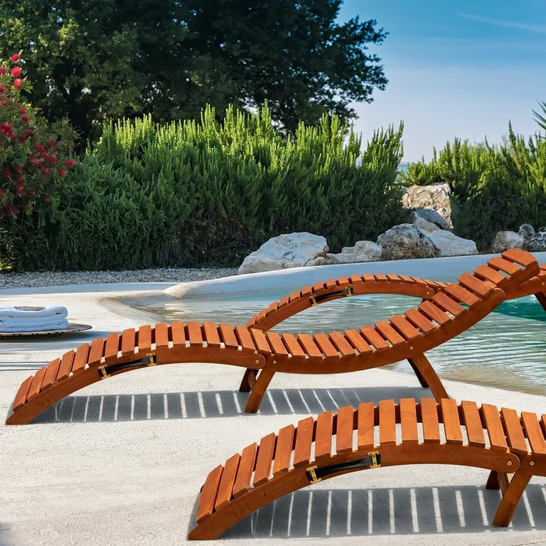 Homall 2 Pieces Outdoor Chaise Lounge Folding Chairs Acacia Wood Sun Loungers Balcony Recliner,fo... | Walmart (US)