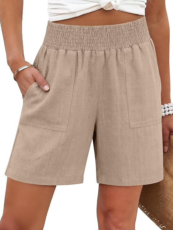 Linen Shorts for Women Casual Summer High Waisted Wide Leg Lounge Beach Vacation Shorts with Pock... | Amazon (US)