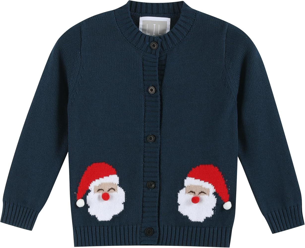 Lil cactus Navy Blue Christmas Santa Knit Cardigan | Amazon (US)