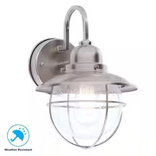 Hampton Bay 1-Light Brushed Nickel Outdoor Cottage Wall Lantern Sconce BOA1691H-BN - The Home Dep... | The Home Depot