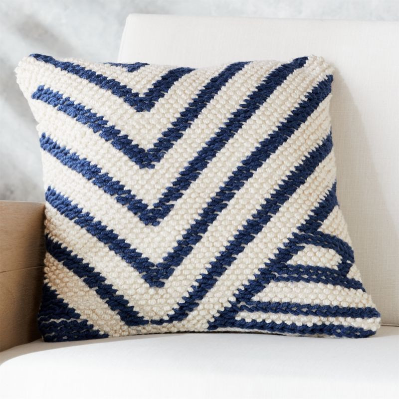 20" Zig Zag Outdoor Pillow Navy/White + Reviews | CB2 | CB2