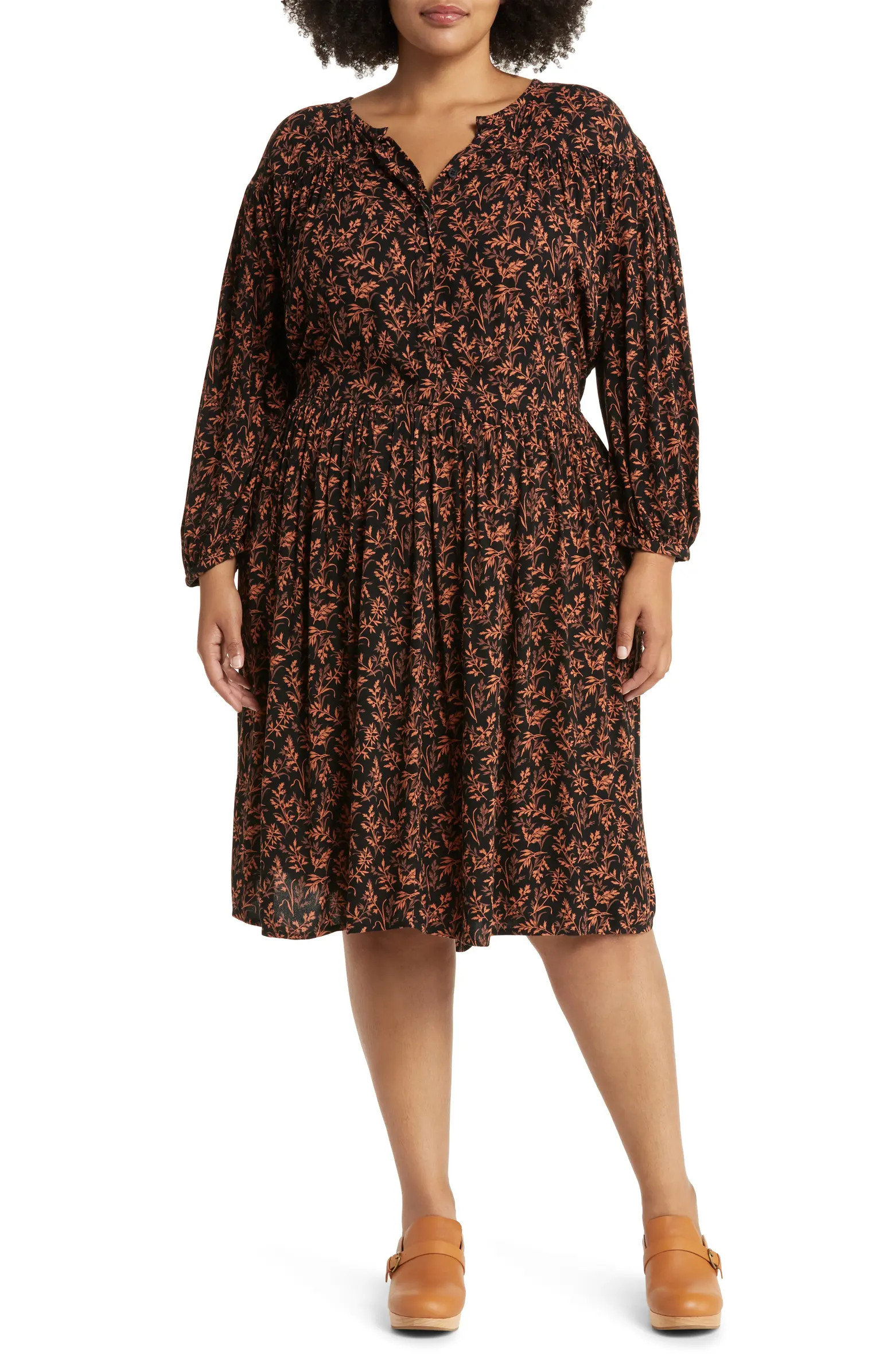 Leaf Print Long Sleeve Dress | Nordstrom