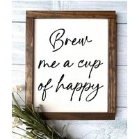 Brew Me A Cup Of Happy Wooden Sign, Kitchen Decor, Gift For Grandma, Farmhouse Kitchen, Coffee Bar | Etsy (US)