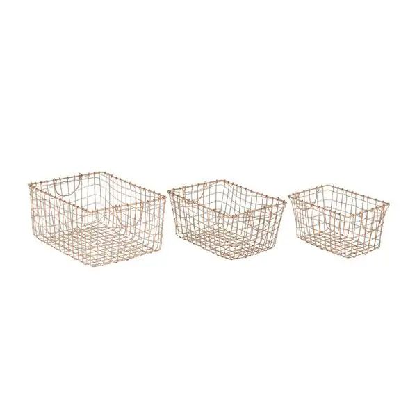 Set of Three Contemporary Rose Gold Iron Wire Baskets by Studio 350 | Bed Bath & Beyond