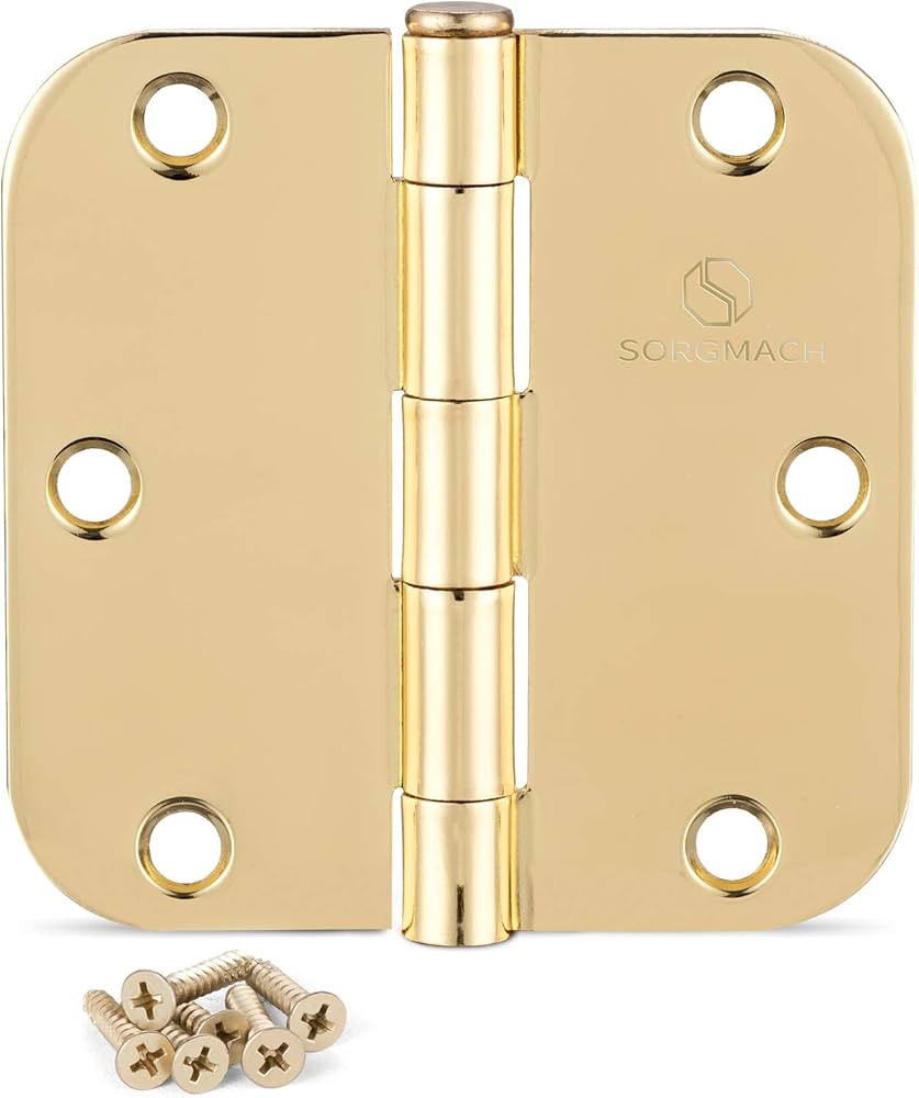 Door Hinges Polished Brass 3.5 Inch Interior Hinges 5/8" Radius - 18 Pack | Amazon (US)