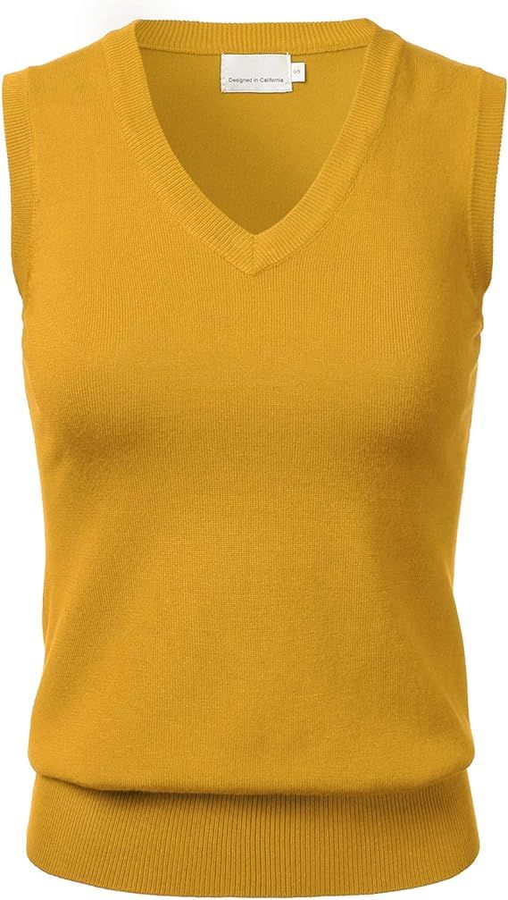 Women Solid Classic V-Neck Sleeveless Pullover Sweater Vest Top | Amazon (US)