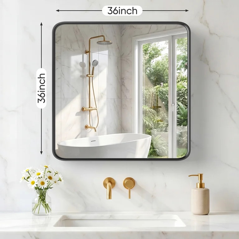 Gianna Anti-Fog Bathroom Wall Mirror \u2013 36" x 36" Shatterproof Vanity Mirror with Rectangular... | Walmart (US)