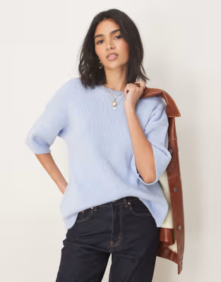 ASOS DESIGN knitted t shirt in baby blue | ASOS (Global)