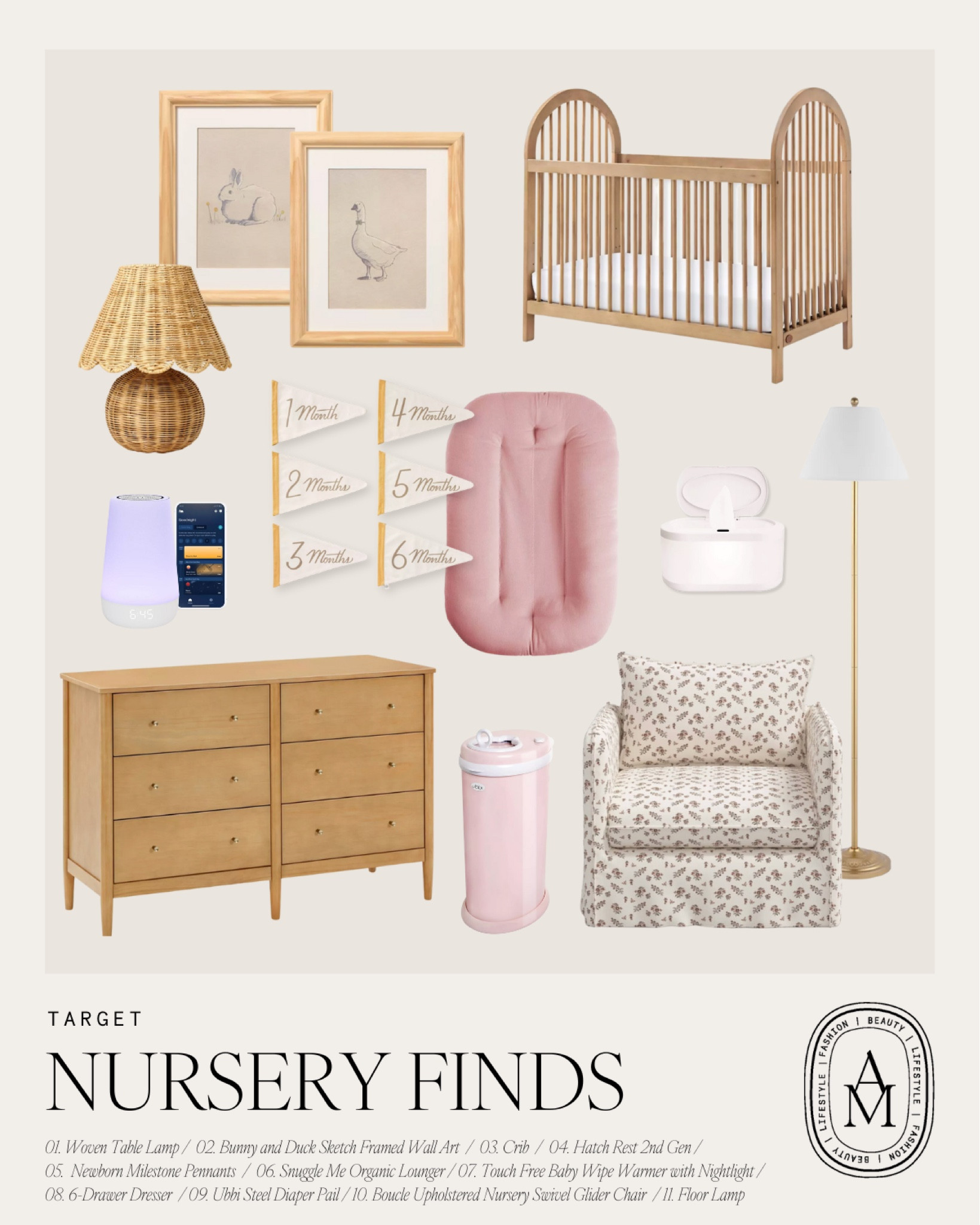 Baby girl nursery finds from Target! 🤍 Ubbi diaper pale, Hatch, and the touch free baby wipes are all registry recommendations from me!

Nursery styling, baby finds, baby girl room 

#LTKKids #LTKHome #LTKBaby