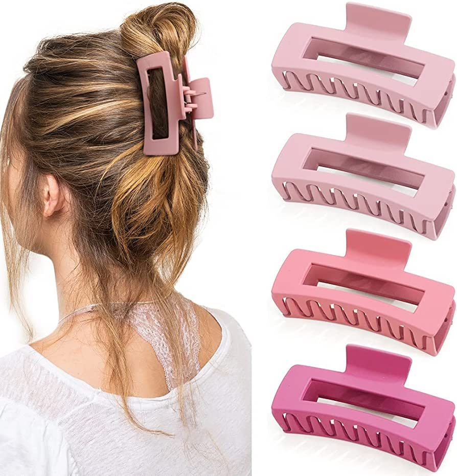Canitor Pink Hair Clips 4PCS Pink Claw Clips Hair Clips for Women Thick Hair Matte Rectangular Ha... | Amazon (US)
