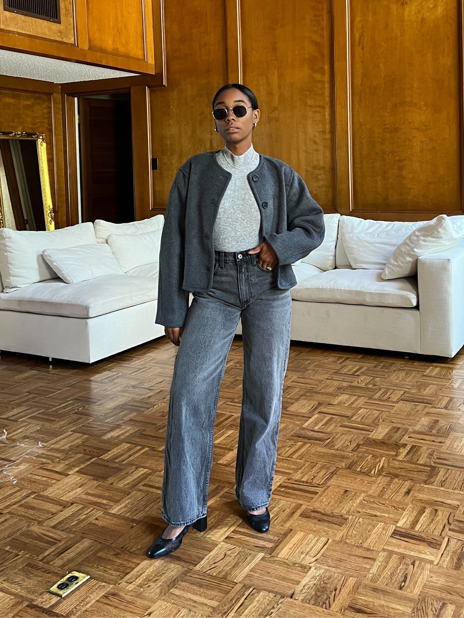 High rise loose jeans, short sleeve sweater, and grey jacket 

#LTKshoecrush #LTKstyletip #LTKSale