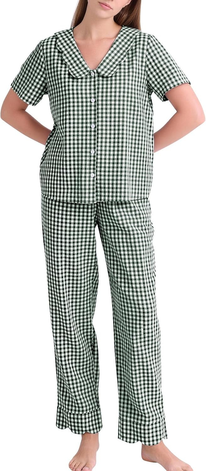 Womens Gingham Pajama Set Soft Cotton Pjs Matching Set | Amazon (US)