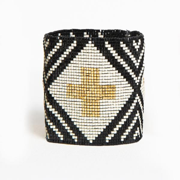 Black Ivory Stripe With Cross Luxe Bracelet | INK+ALLOY