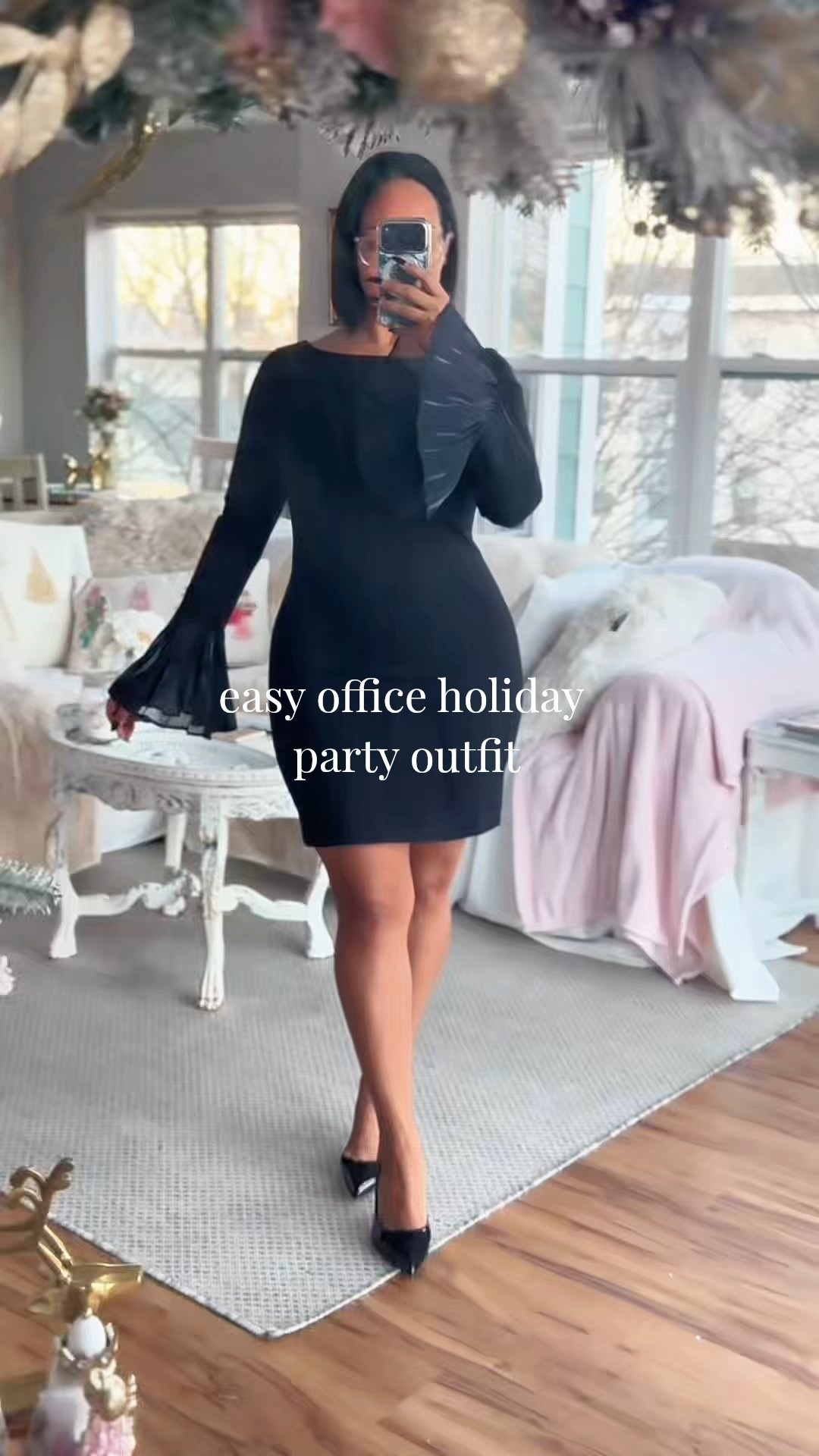 Easy office holiday party outfit 

RTR referral 🔗 https://rtr.app.link/e/sNSzFgmfOYb

little black dress 
bell sleeves 
black pumps 

#LTKPetite #LTKOver40 #LTKHoliday