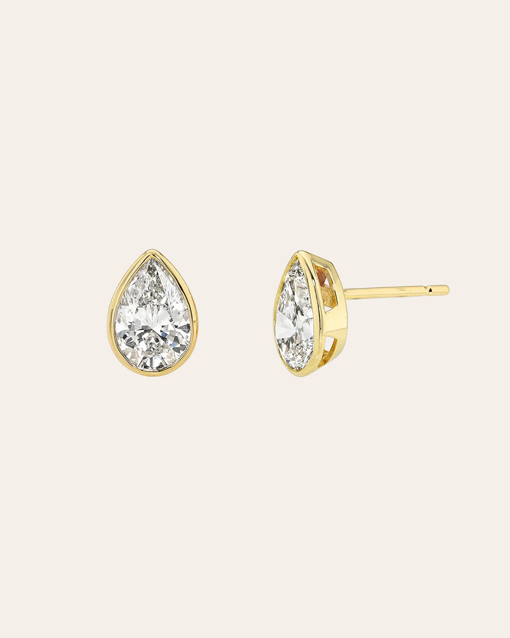 Lab Diamond Pear Bezel Stud Earrings | Zoe Lev Jewelry