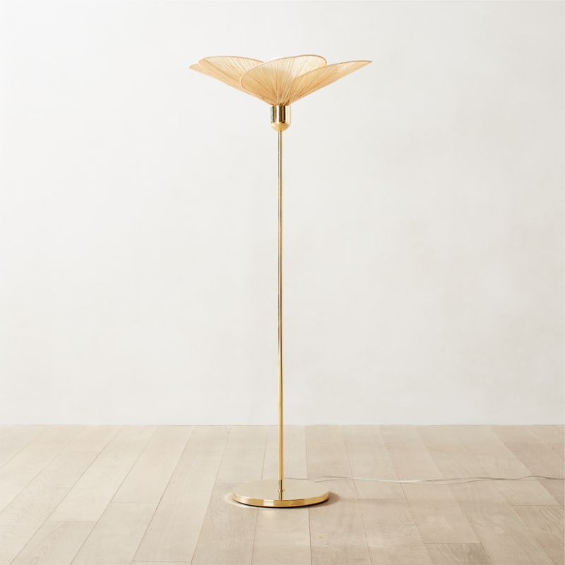 Emile Rattan and Polished Brass Floor Lamp | CB2 | CB2