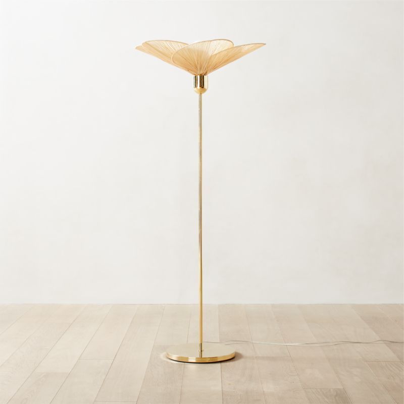 Emile Rattan and Polished Brass Floor Lamp + Reviews | CB2 | CB2