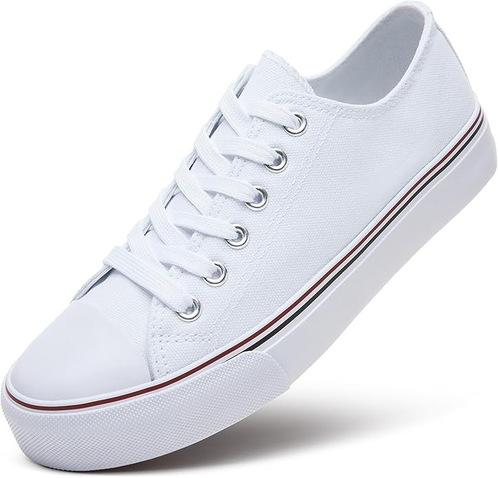 ZGR Womens Low Top Canvas Shoes,Lace up Canvas Sneakers,Casual White Tennis Walking Shoes | Amazon (US)