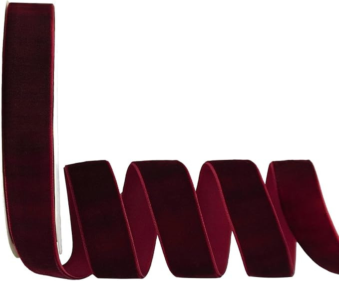 Burgundy/Wine Velvet Ribbon, 1 Inch x 20 Yards Spool, Use for Choker, Gift Wrapping, Floral Bouqu... | Amazon (US)