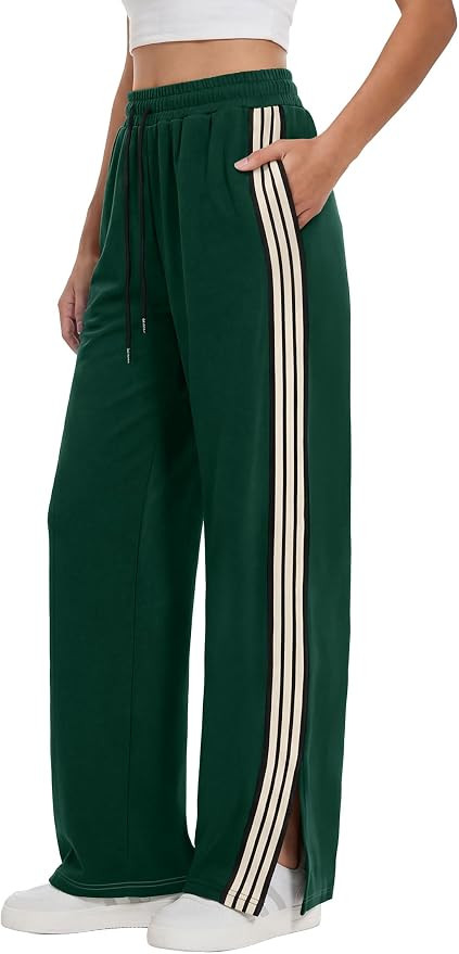 ANRABESS Women's Sweatpants Wide Leg Striped Track Pants | Straight Leg High Elastic Drawstring W... | Amazon (US)