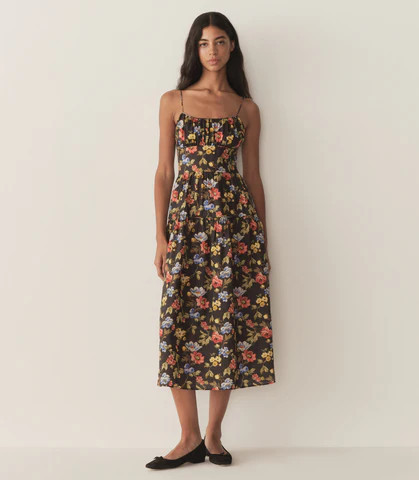 D�?EN Benoit Dress -- Noir Wild Rose - Size - L Fitted Prairie Vintage-inspired Effortless | DOEN