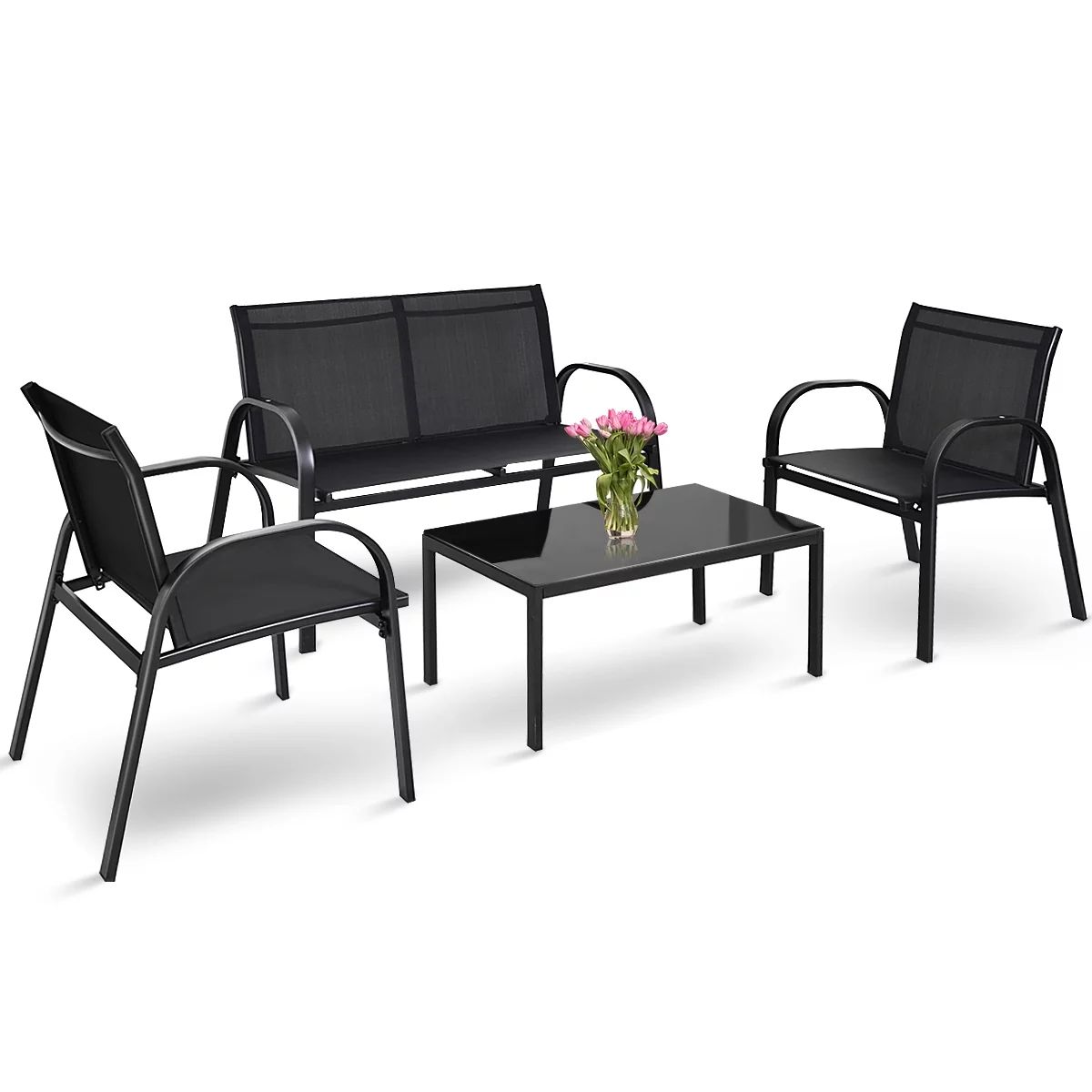 Topbuy 4PCS Black Furniture Set Chairs Coffee Table Patio Garden Brand New | Walmart (US)