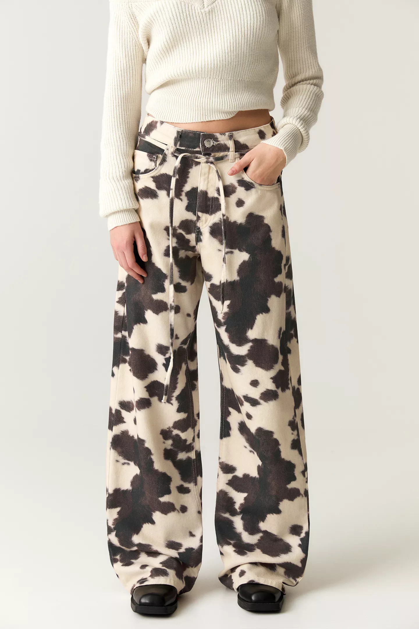 Cow print baggy trousers | PULL and BEAR UK