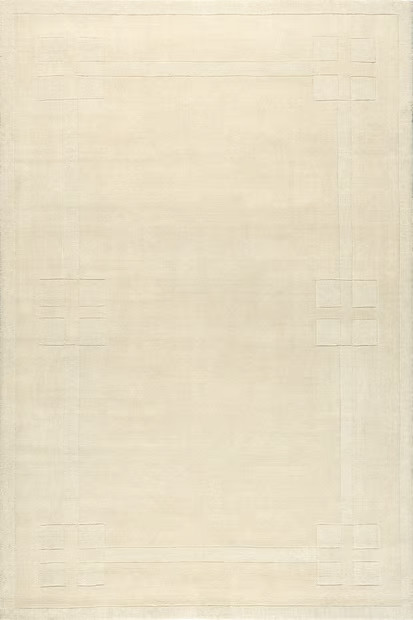 Cream Rune Bordered Wool-Blend Area Rug | Rugs USA