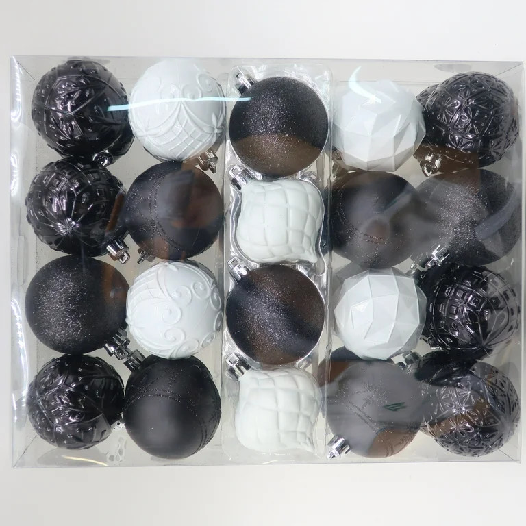 Black & White Shatterproof Christmas Ornaments, 3 in, 40 Count, by Holiday Time | Walmart (US)
