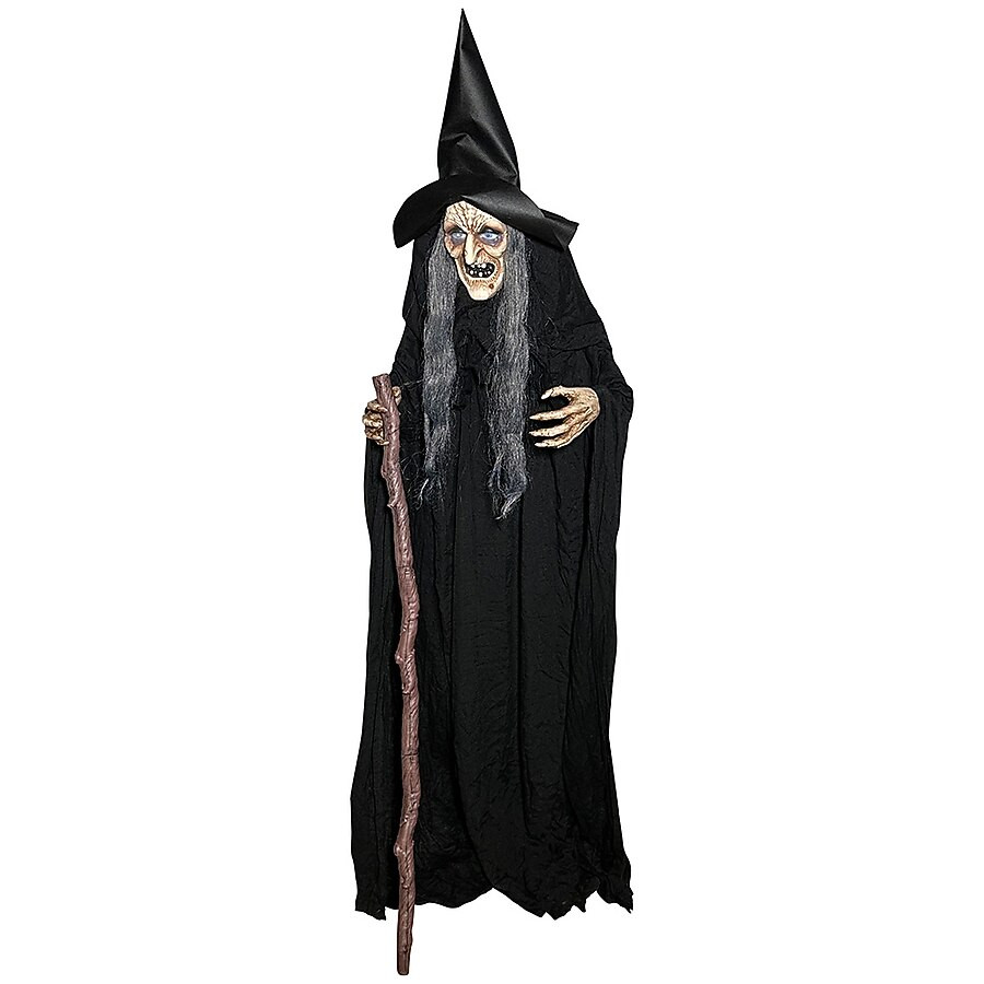 Haunted Living 6-ft Talking LED Witch with Cane Animatronic Lowes.com | Lowe's