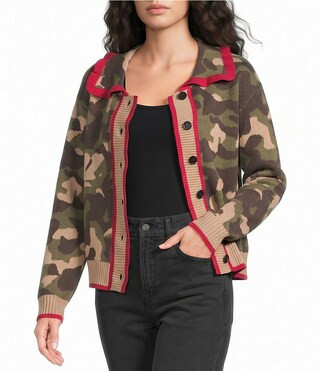 Sugarlips Camo Printed Ruffled Collar Long Sleeve Button Front Cardigan -  L | Dillard's