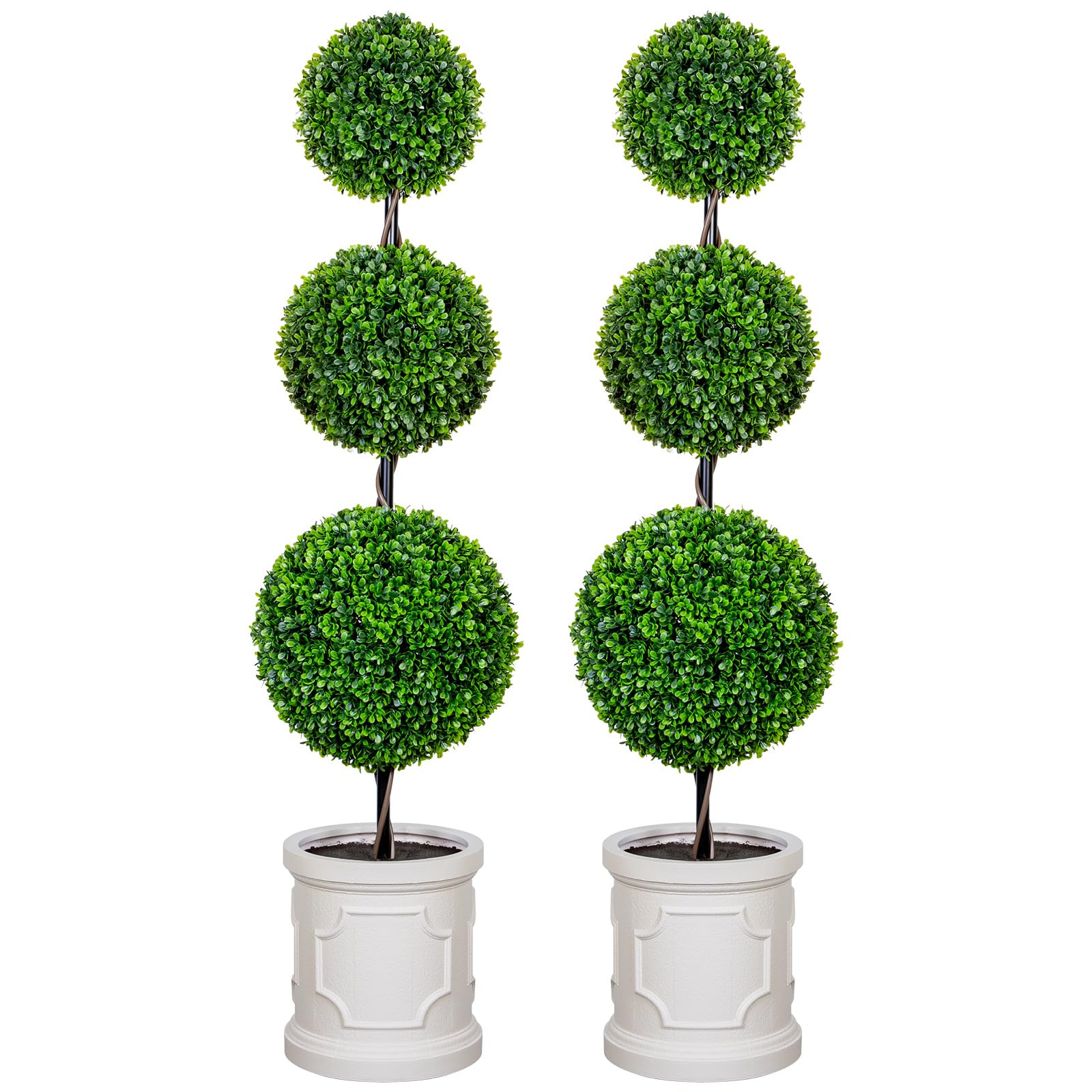 4FT Artificial Triple Ball Topiary Trees with Roman Style Vintage White Planter Pot, Outdoor Indo... | Amazon (US)