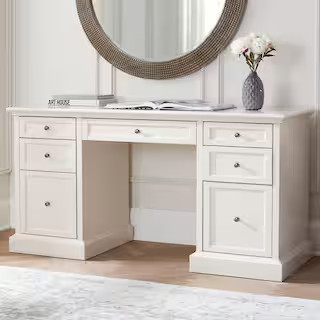 Home Decorators Collection Royce 61 in. Rectangular Polar Off-White Executive Desk SK19051Ar2-PW ... | The Home Depot