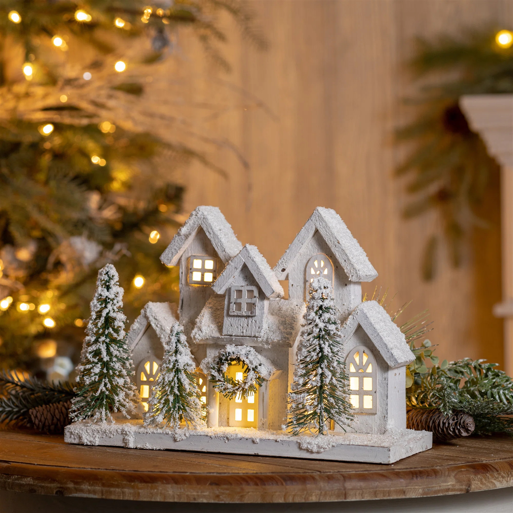 LED Flocked Holiday Village Display 12.5"L | Wayfair North America