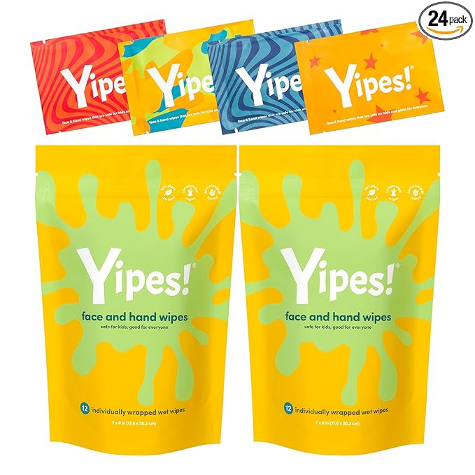 Yipes! Kids Face and Hand Wipes | Compostable Wet Wipes for Sensitive Skin | Individually Wrapped... | Amazon (US)