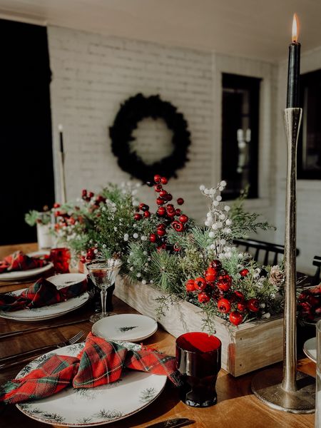 Our holiday dining table is ready for hosting this Christmas! I used a mix of new and Thrifted items to complete the look 🌲🖤🤍❤️ #christmasdiningroom

#LTKHoliday #LTKSeasonal #LTKhome