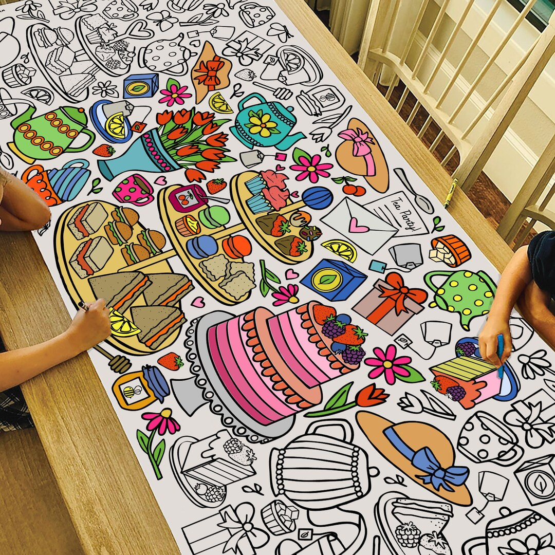 GIANT Tea Party Coloring Banner Paper Tea Themed Tablecloth for Birthday Parties, Baby Showers, W... | Etsy (US)