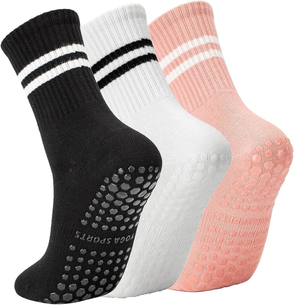 Lacholin Yoga Pilates Socks with Grips for Women, Non Slip Grips Cotton Socks for Barre, Ballet, ... | Amazon (US)
