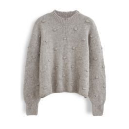 3D Dot High Neck Knit Sweater in Taupe | Chicwish