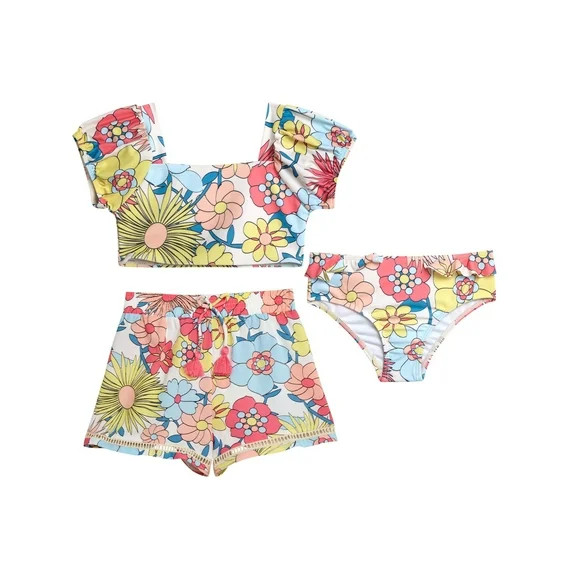 Jessica Simpson Toddler Girl Swimsuit Set with Shorts, 3- Piece Set, Sizes 2T-4T | Walmart (US)