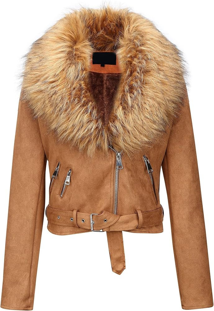 Bellivera Women Faux Leather Suede Jacket Moto Biker Coat Sherpa-Lined Overcoat with Removable Be... | Amazon (US)