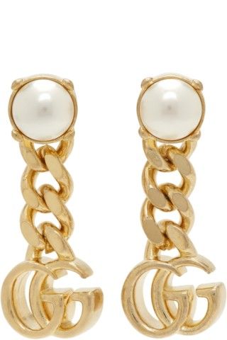 Gold Pearl Double G Earrings | SSENSE