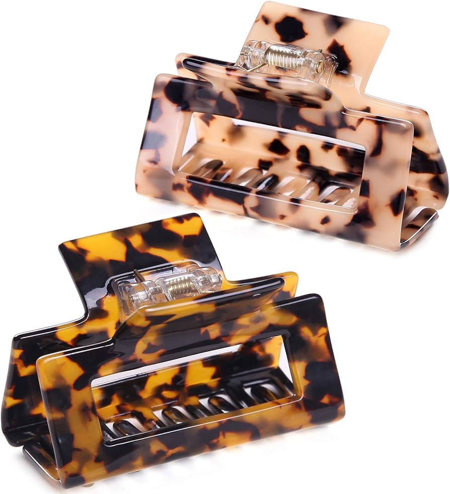 2 Pcs Rectangle Tortoise Claw Clip For Thick Hair,Cutout Medium Hair Clips For Women,Leopard Squa... | Amazon (UK)